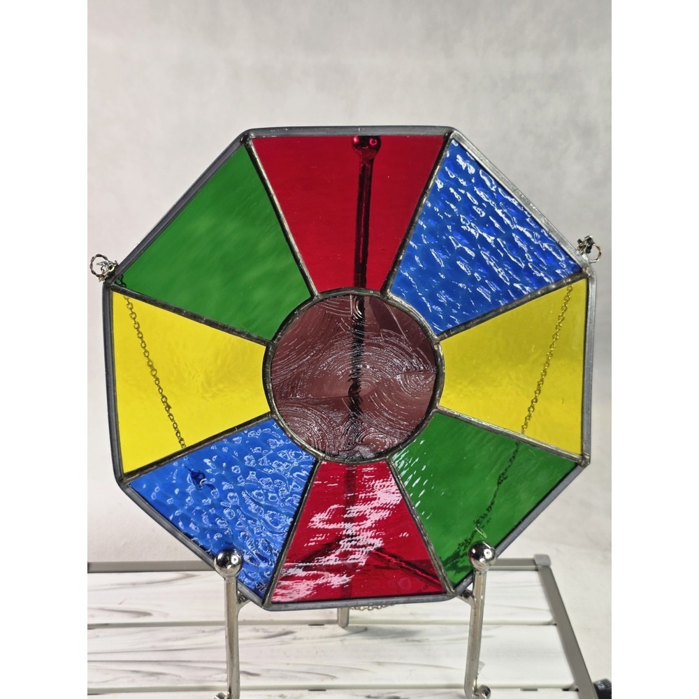 XL, Vtg Handmaid Sun Catcher Stained Glass Color Wheel, Gift, Round, Collectable - Picture 2 of 5